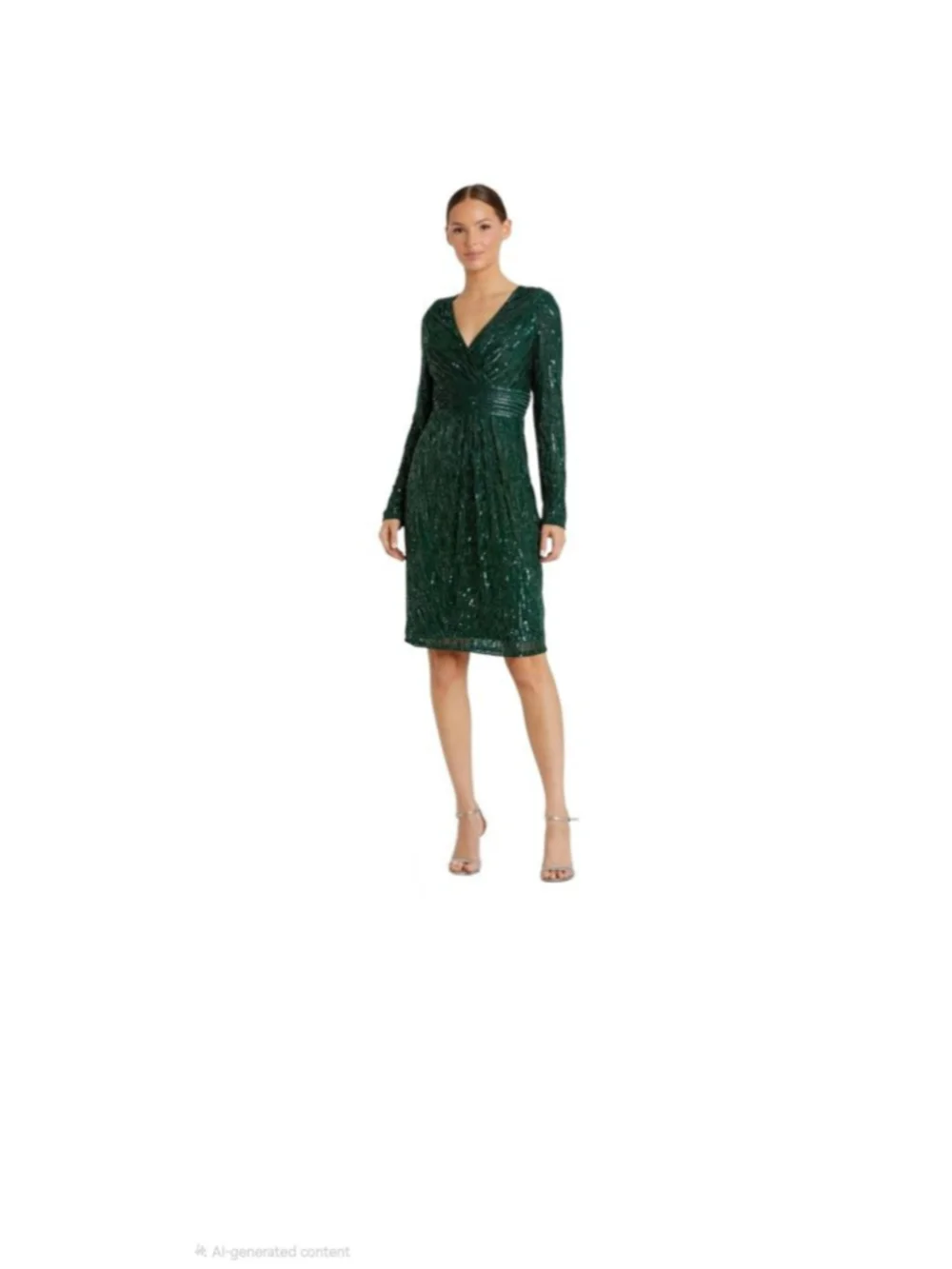 Mac Duggal Emerald Green Long Sleeve Sequin Dress - Picture 4 of 8